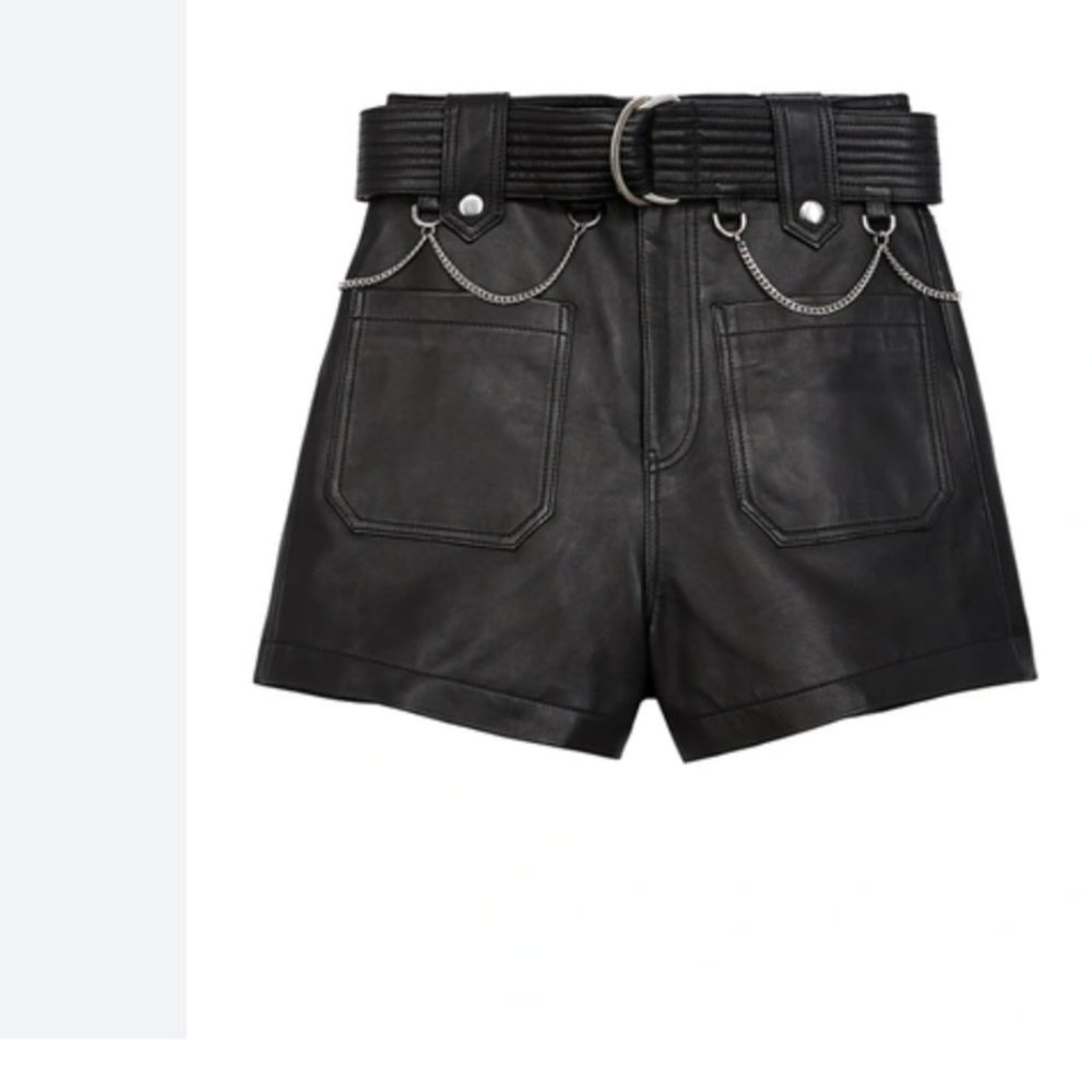 SOLD OUT - THE KOOPLES  - Women's Chain Belt Leather Shorts In Black